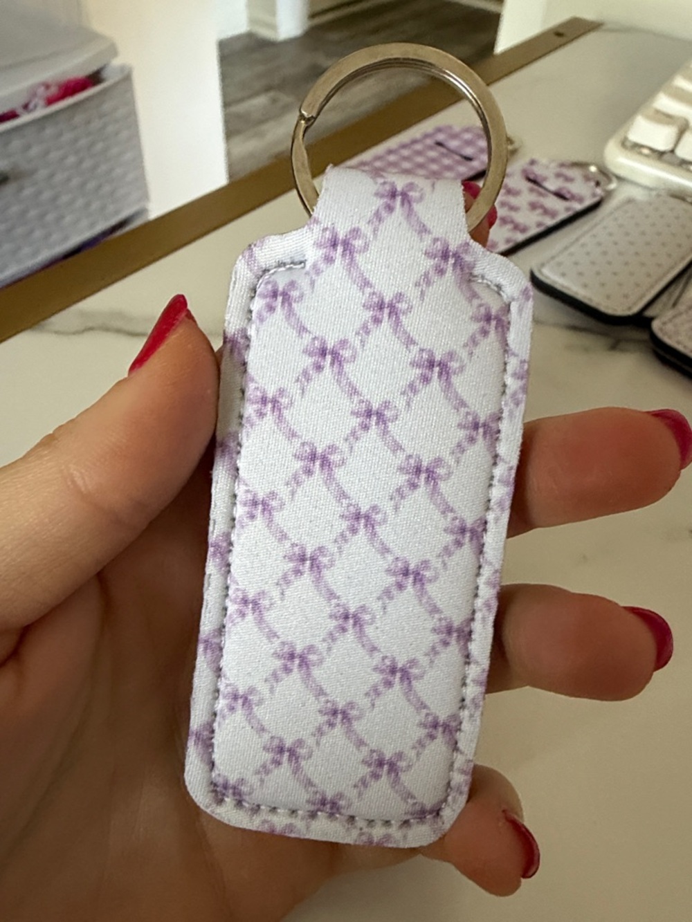 Lip Balm/Lipstick/ Key Holder Keychain Holder - Purple Patterns Bows - Pick 1 - Picture 12 of 15